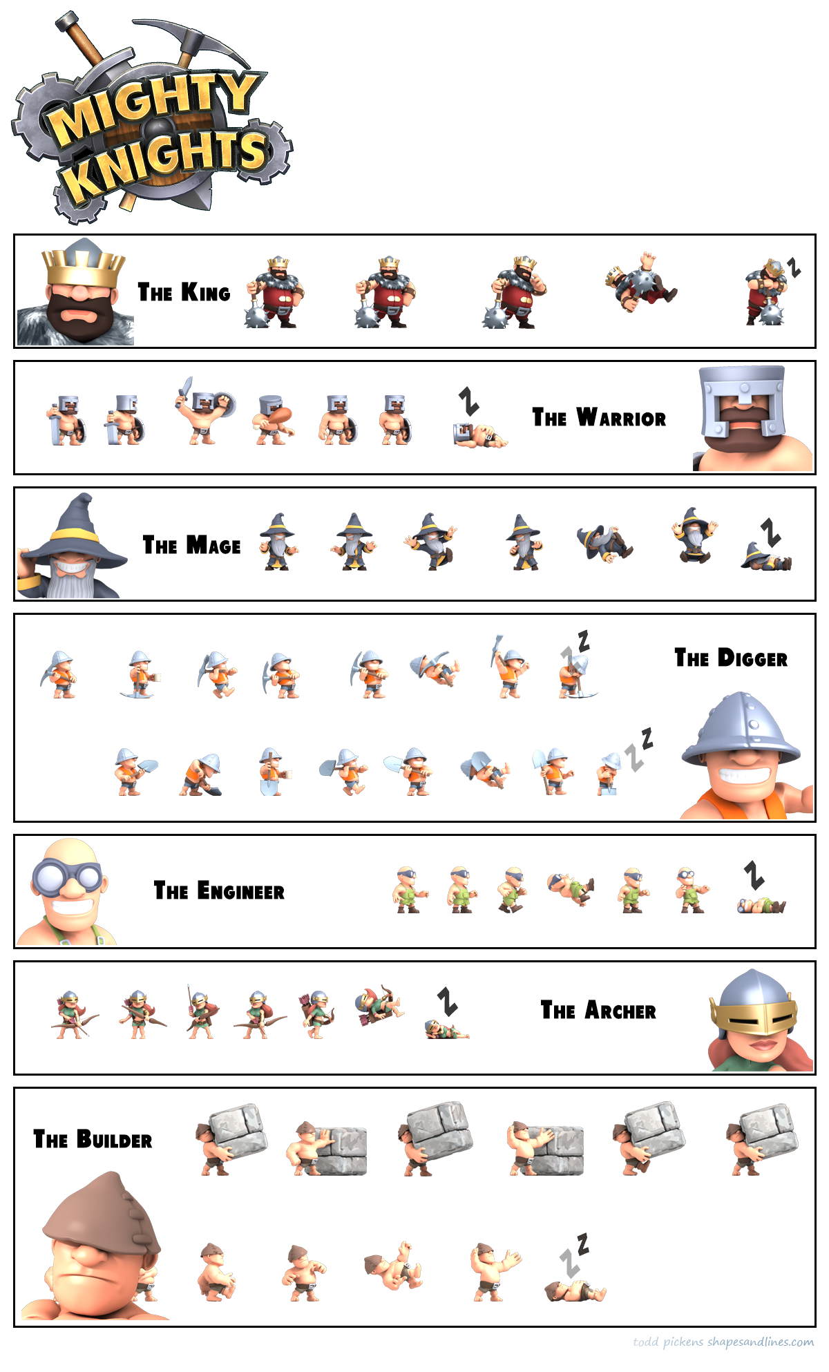Mighty Knights Character LineUp 03 Shapes Lines
